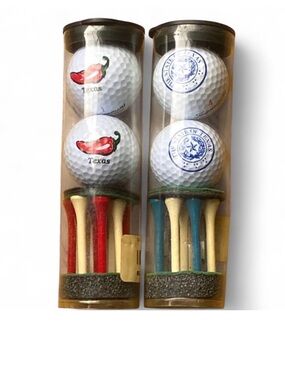Texas Chili Pepper Golf Ball Tee Tubes Set 2 w Tournament Plus Balls Gift